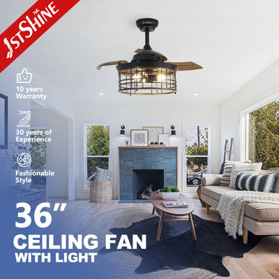 Καλή τιμή Πηγή φωτός LED ανεμιστήρας οροφής 36 ιντσών με ανασυρόμενες λεπίδες και 100% κούπρινο κινητήρα σε απευθείας σύνδεση